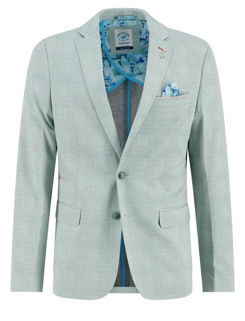 colbert A Fish Named Fred slim fit mintgroen geruit