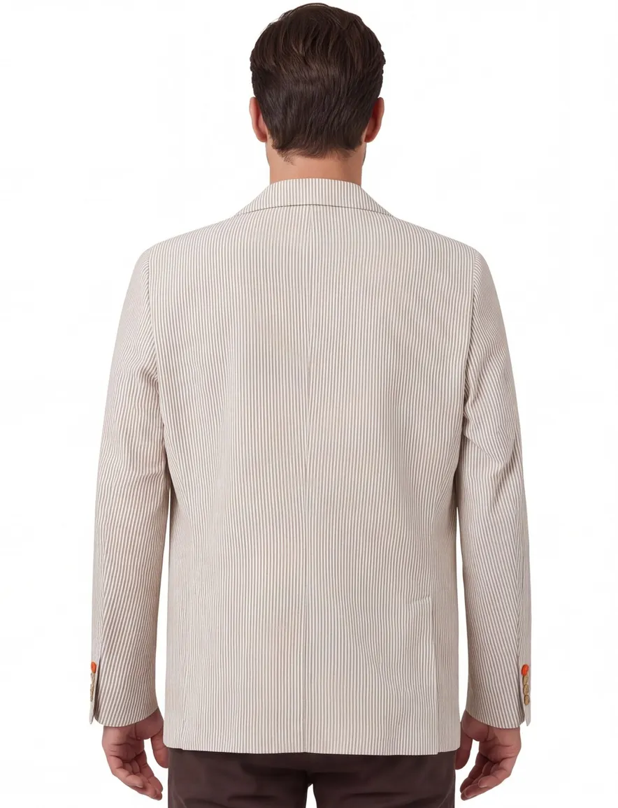 beige gestreept colbert A Fish Named Fred slim fit
