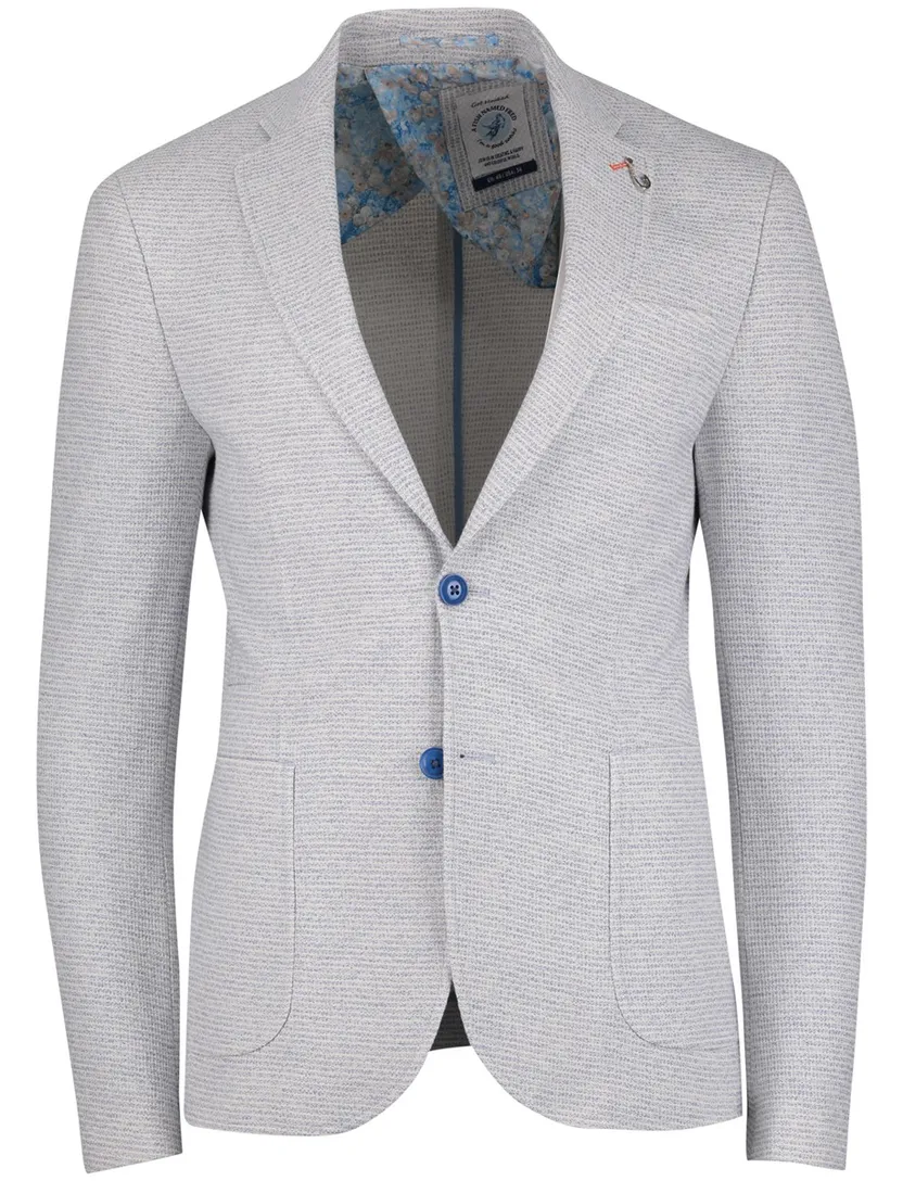 A Fish Named Fred colbert gemeleerd lichtblauw katoen slim fit