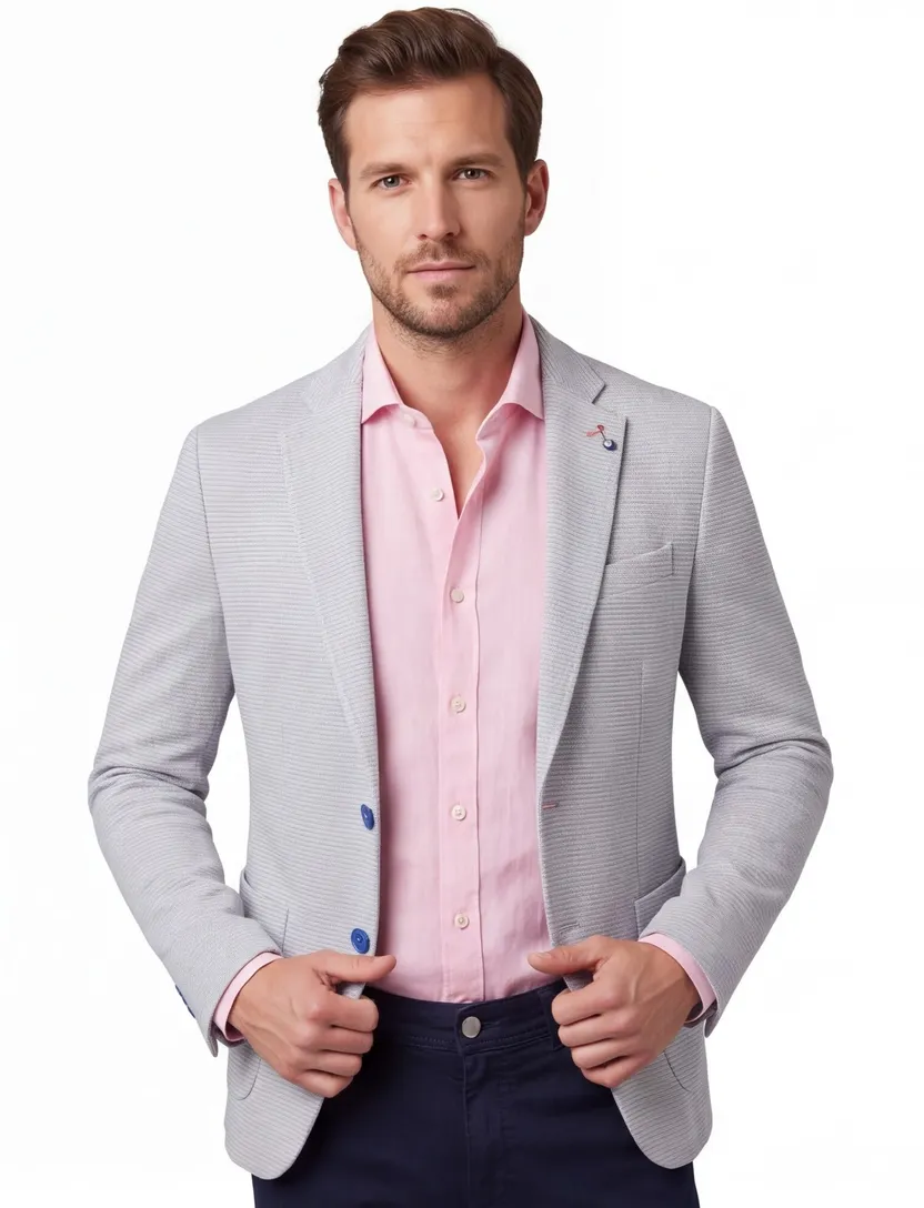 A Fish Named Fred colbert gemeleerd lichtblauw katoen slim fit