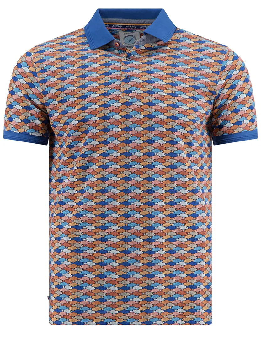 poloshirt A Fish Named Fred korte mouw printje multicolor 3 knopen