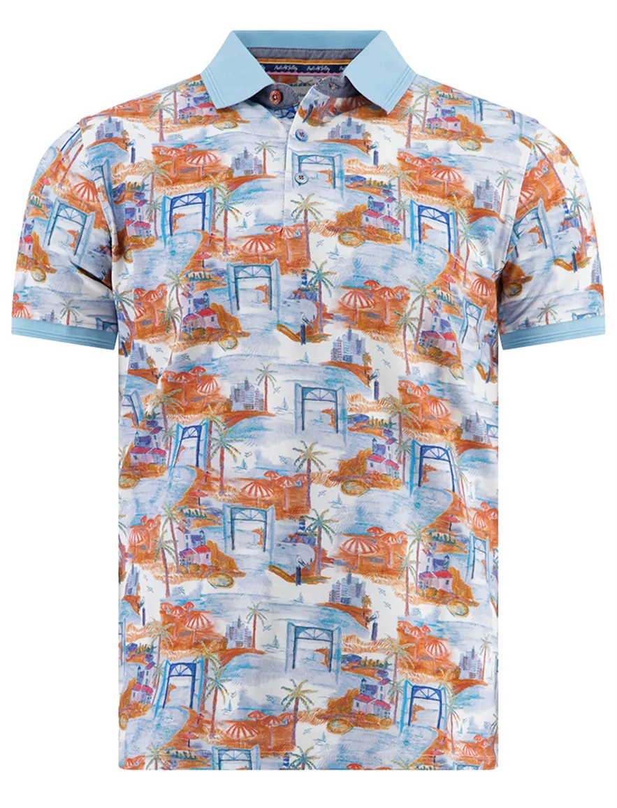 lichtblauw poloshirt A Fish Named Fred 3 knoops