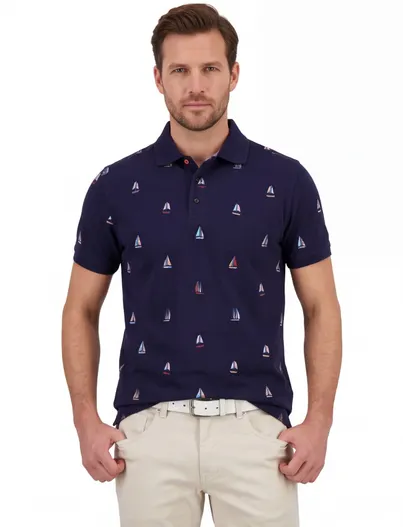 A Fish Named Fred donkerblauw print polo A Fish Named Fred slim fit