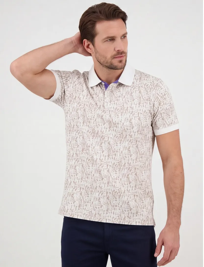 poloshirt A Fish Named Fred wit geprint 3 knoopjes