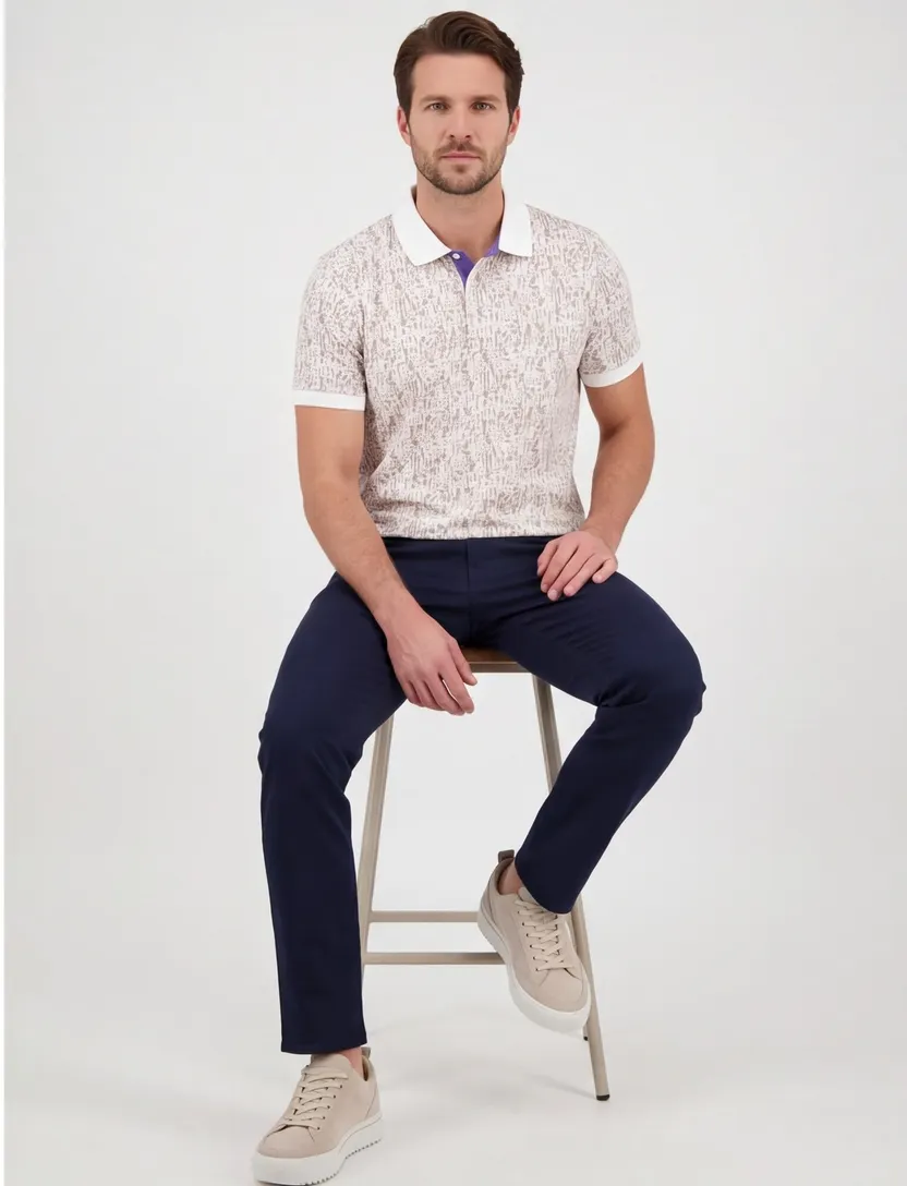 poloshirt A Fish Named Fred wit geprint 3 knoopjes