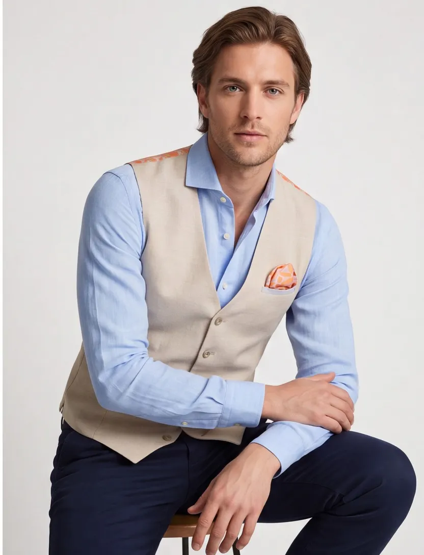 gilet A Fish Named Fred beige effen normale fit oranje print binnen