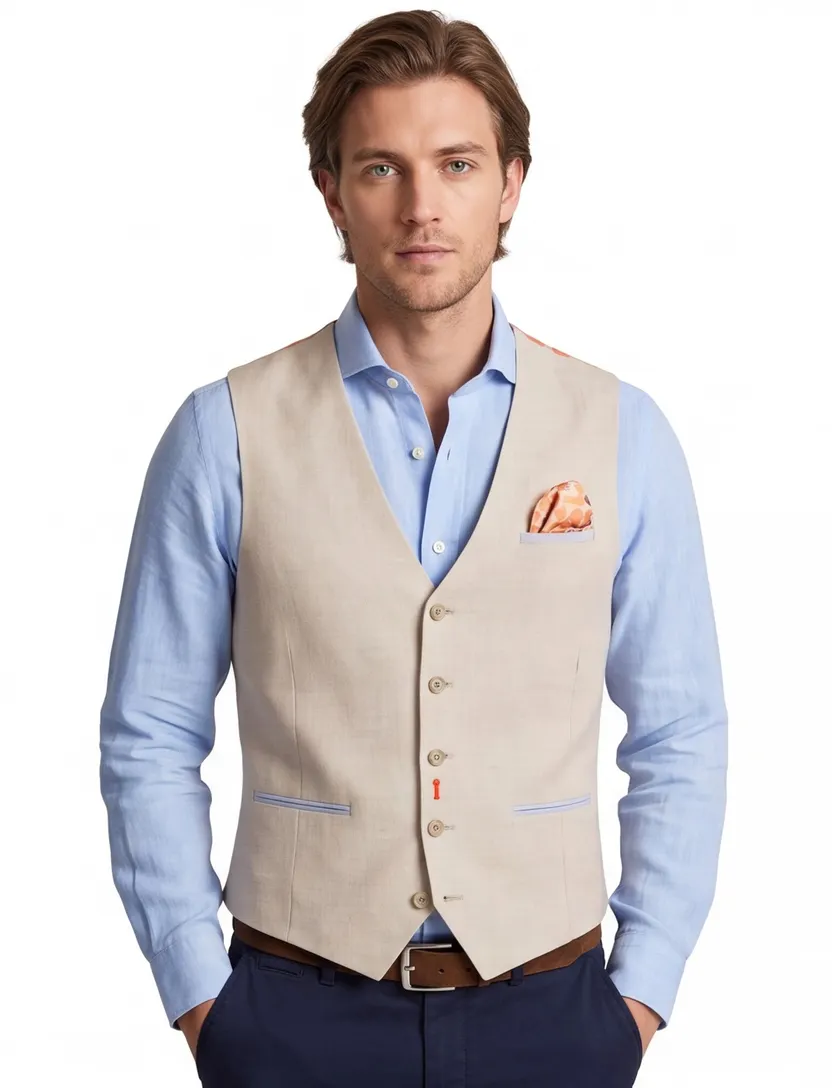 gilet A Fish Named Fred beige effen normale fit oranje print binnen