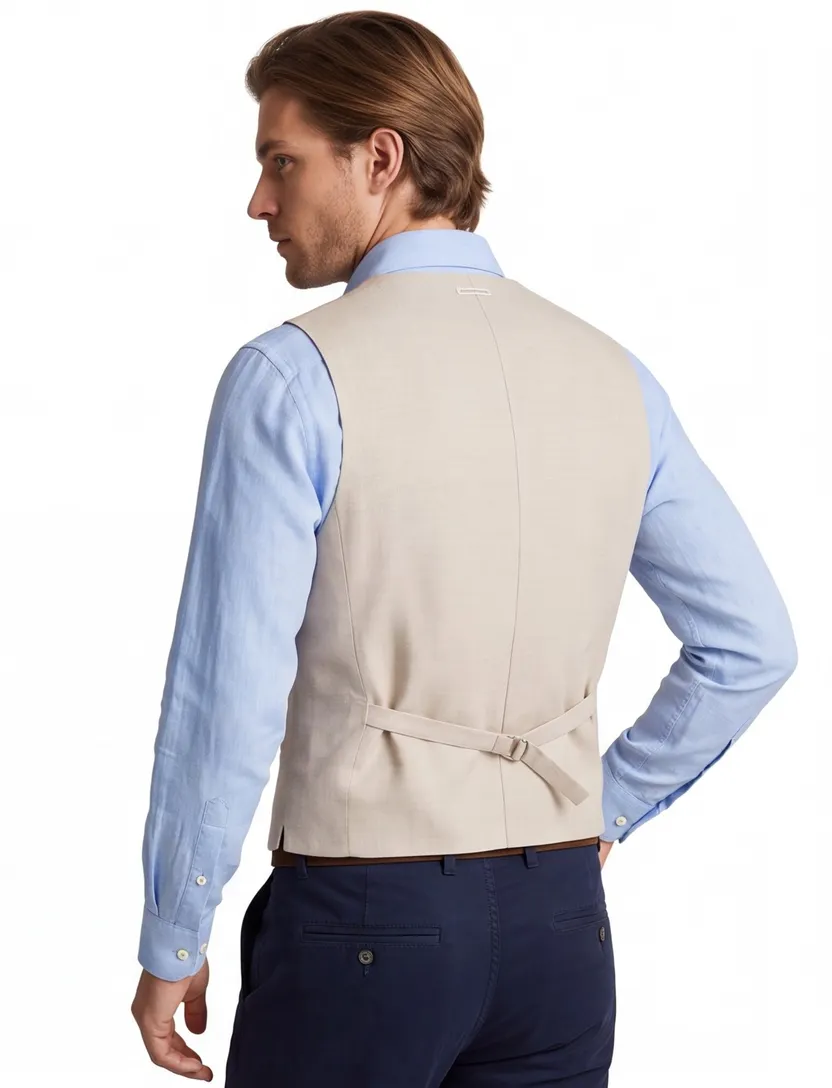 gilet A Fish Named Fred beige effen normale fit oranje print binnen