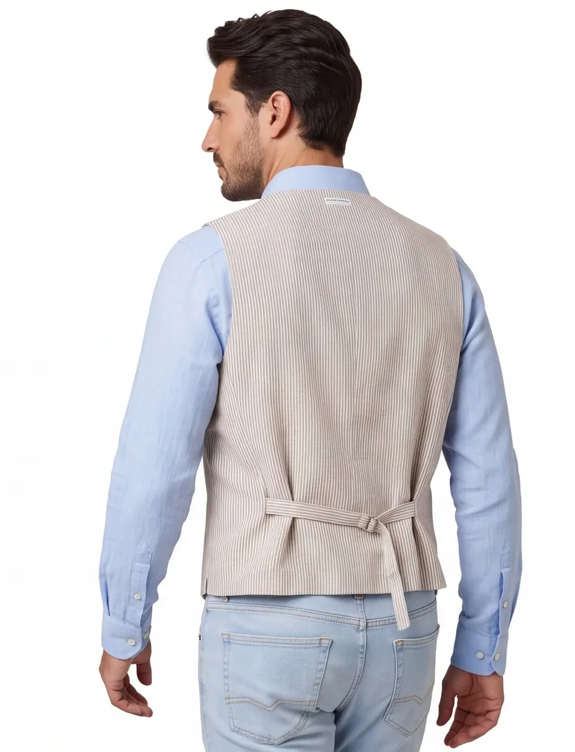 gilet A Fish Named Fred beige gestreept linnen normale fit