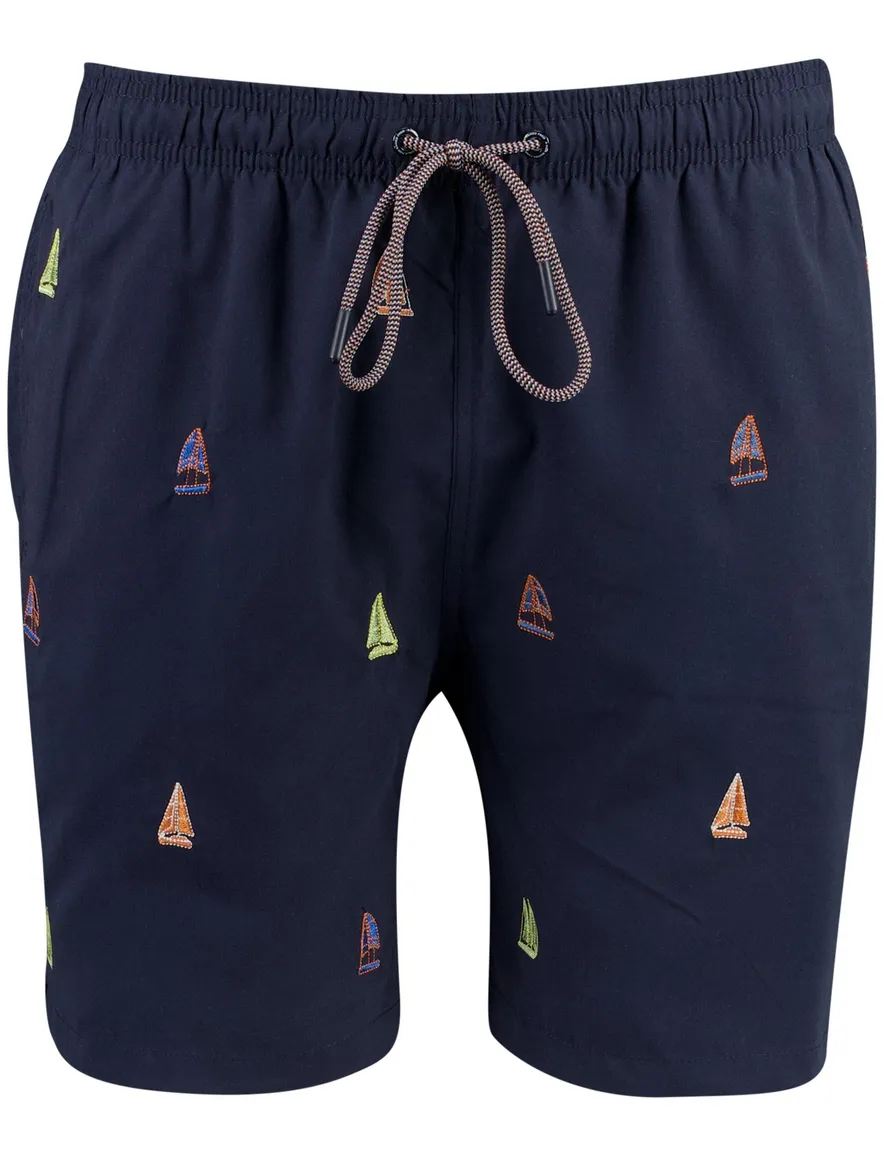 A Fish Named Fred zwembroek donkerblauw sailing boats geprint