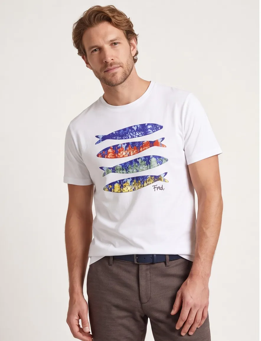A Fish Named Fred T-shirt wit met vis opdruk korte mouw