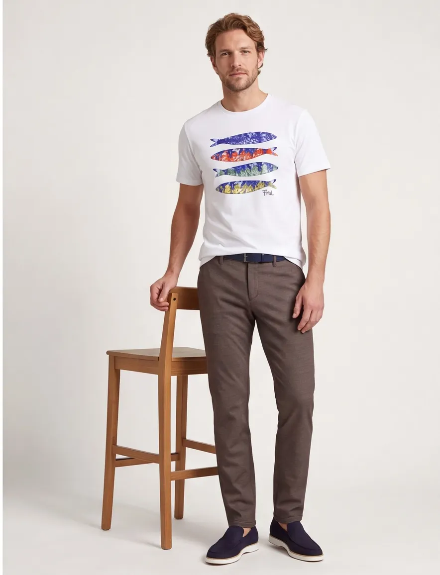 A Fish Named Fred T-shirt wit met vis opdruk korte mouw