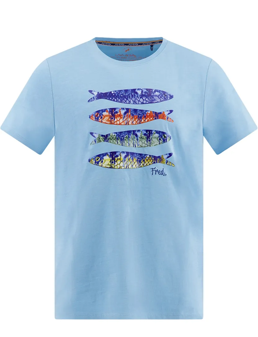 T-shirt met opdruk A Fish Named Fred lichtblauw 100% katoen
