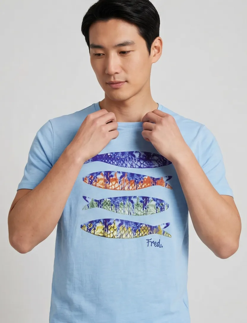 T-shirt met opdruk A Fish Named Fred lichtblauw 100% katoen