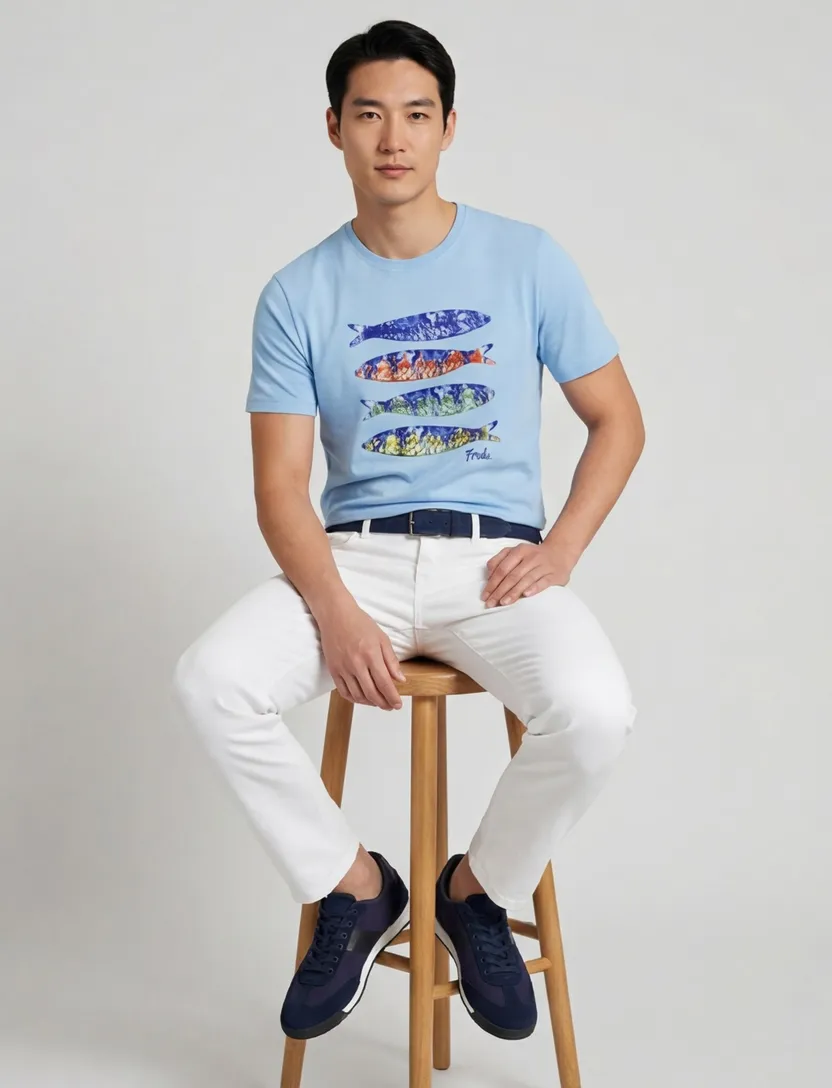 T-shirt met opdruk A Fish Named Fred lichtblauw 100% katoen