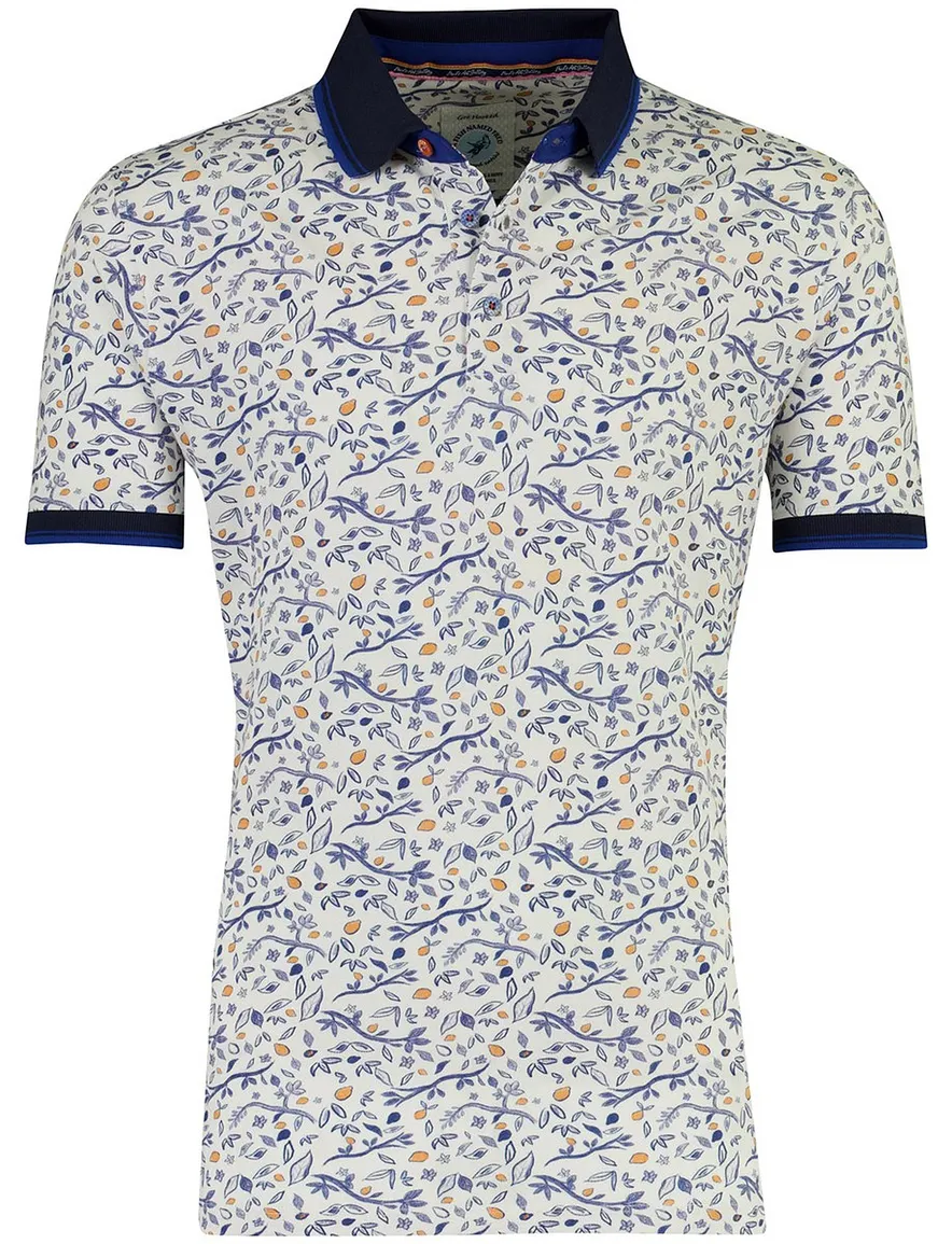 A Fish Named Fred poloshirt blauw geprint citroen