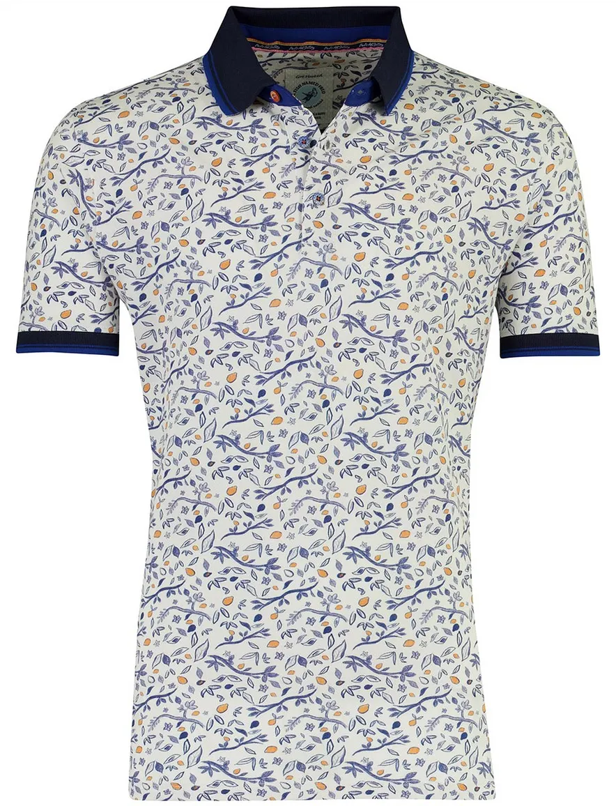 A Fish Named Fred poloshirt blauw geprint citroen
