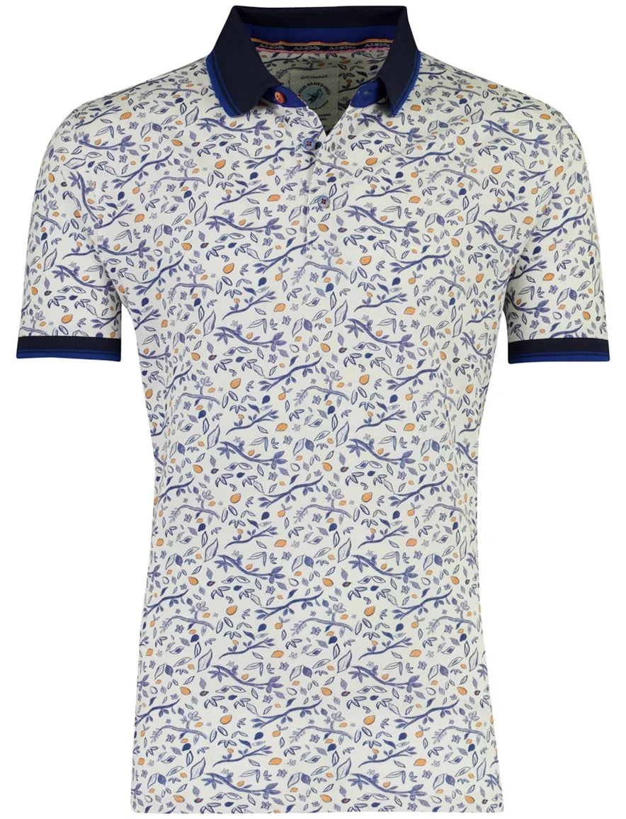 Korte mouw polo A Fish Named Fred beige citrus print