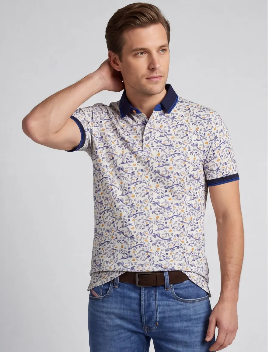 A Fish Named Fred poloshirt blauw geprint citroen