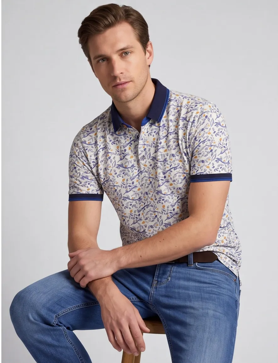 A Fish Named Fred poloshirt blauw geprint citroen