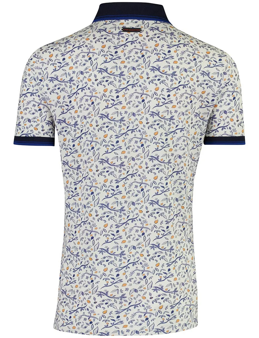 A Fish Named Fred poloshirt blauw geprint citroen