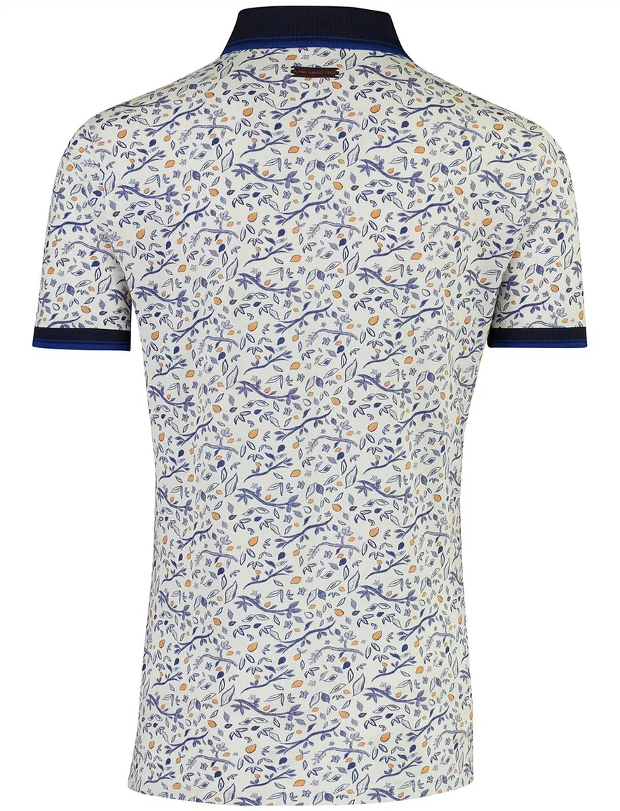 A Fish Named Fred poloshirt blauw geprint citroen