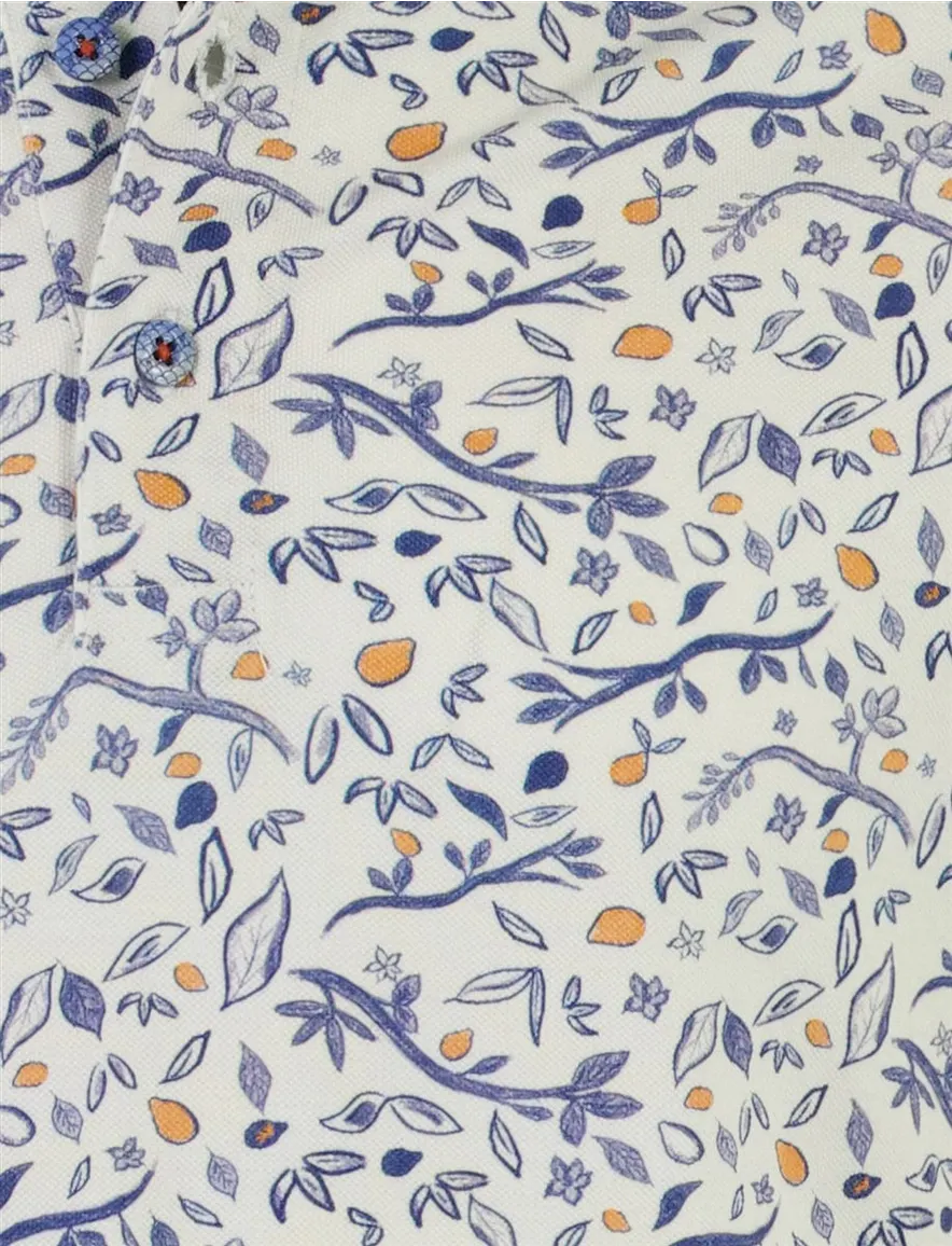 A Fish Named Fred poloshirt blauw geprint citroen