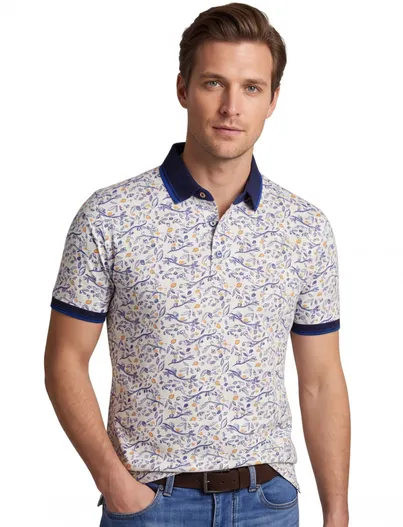 A Fish Named Fred Korte mouw polo A Fish Named Fred beige citrus print