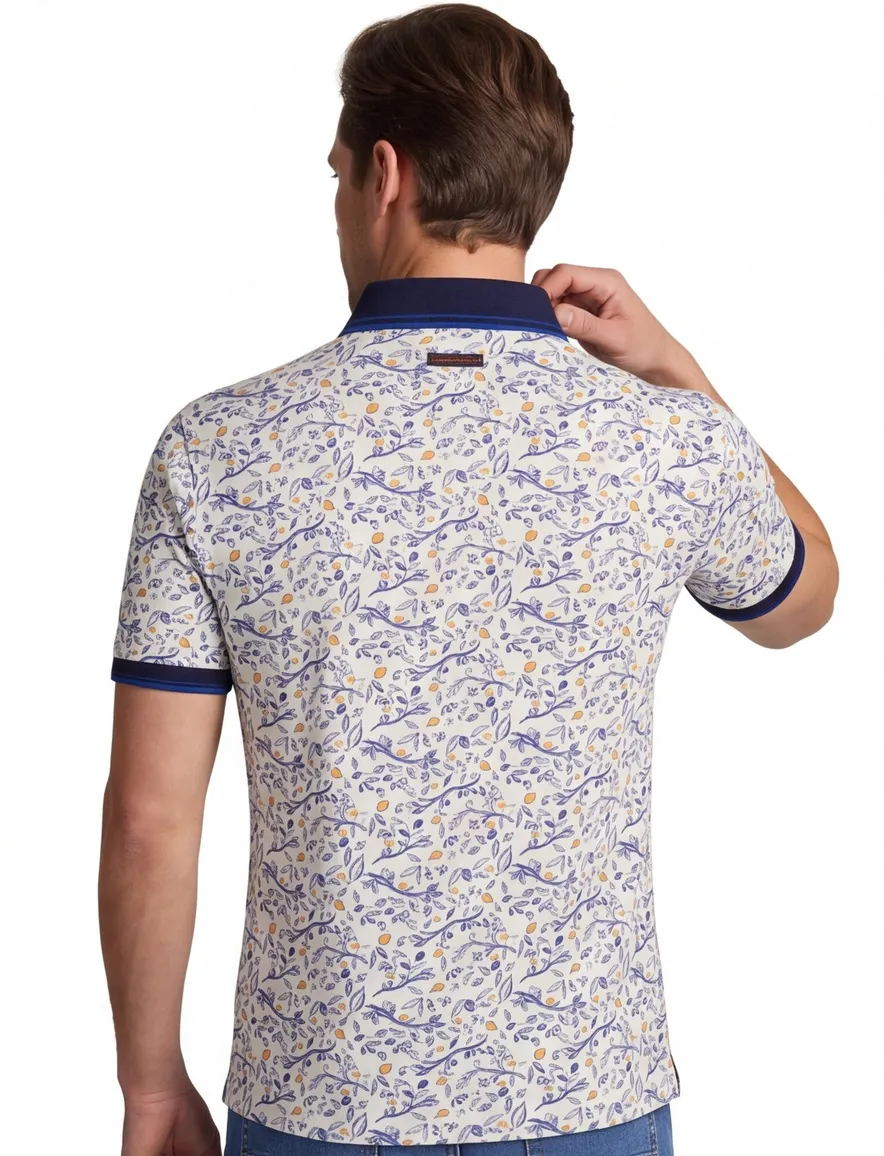 Korte mouw polo A Fish Named Fred beige citrus print