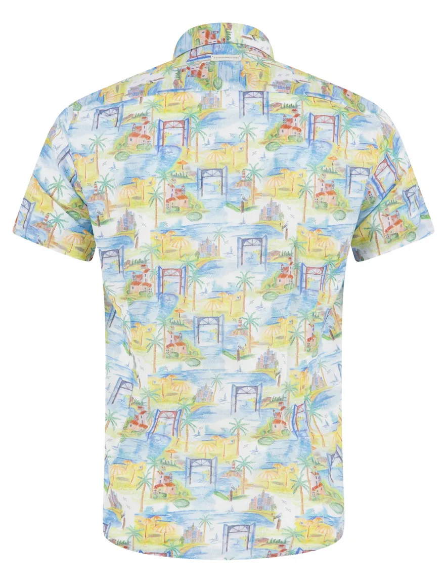 A Fish Named Fred overhemd korte mouw geel semi-wide collar