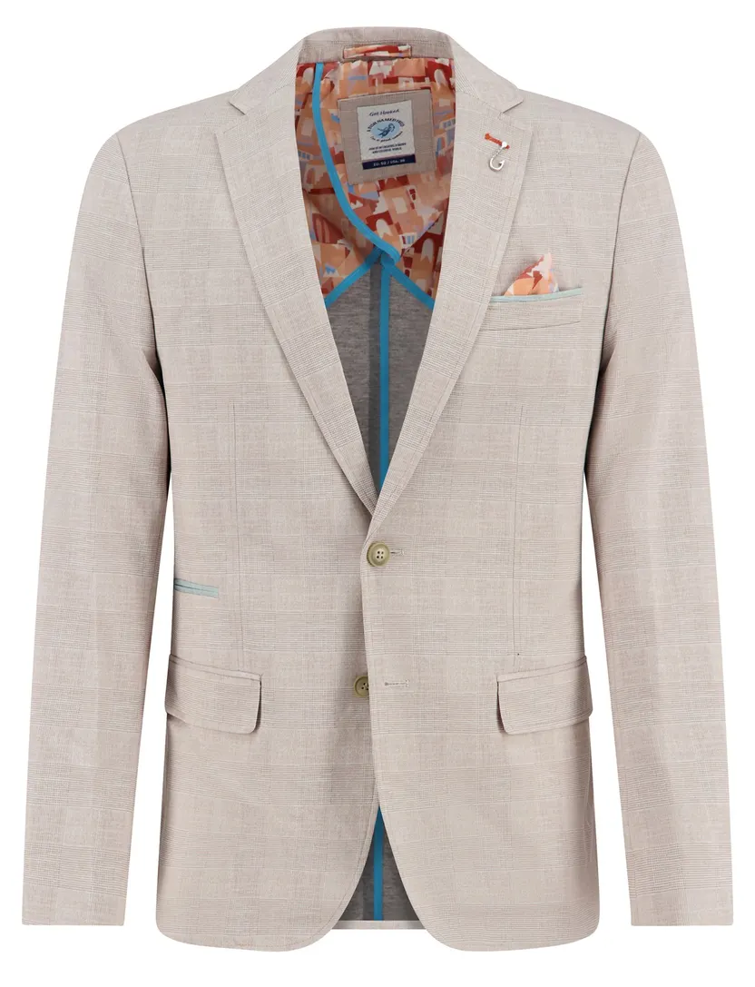 geruite colbert A Fish Named Fred beige met khaki knopen