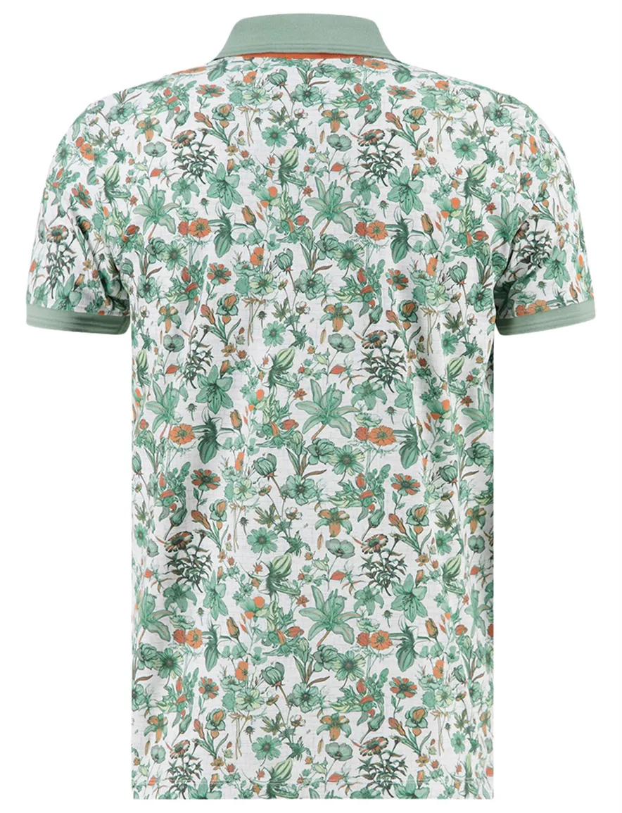 groene polo A Fish Named Fred geprint bloemen 3-knoops