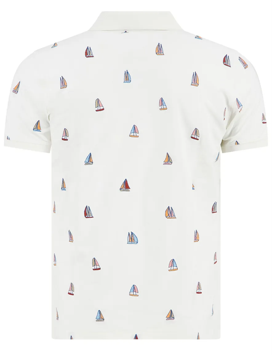 polo korte mouw A Fish Named Fred wit zeilbootjes geprint