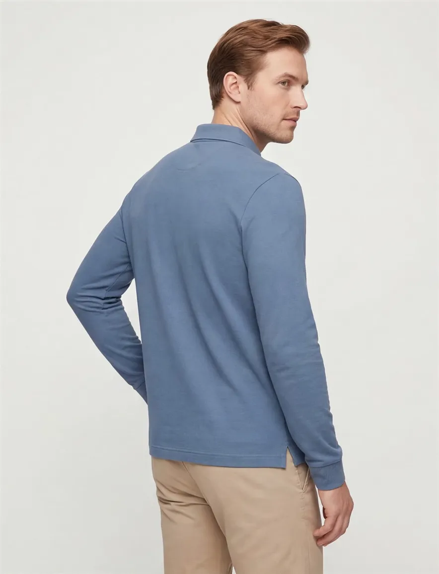 BOSS Black Pado 30 polo blauw lange mouw