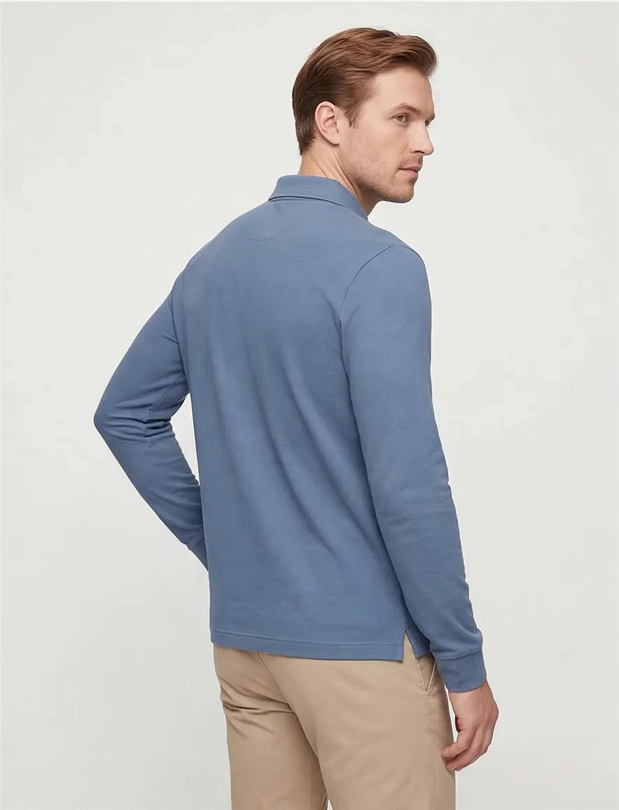 Poloshirt Boss Black Pado lange mouw 3 knoops blauw
