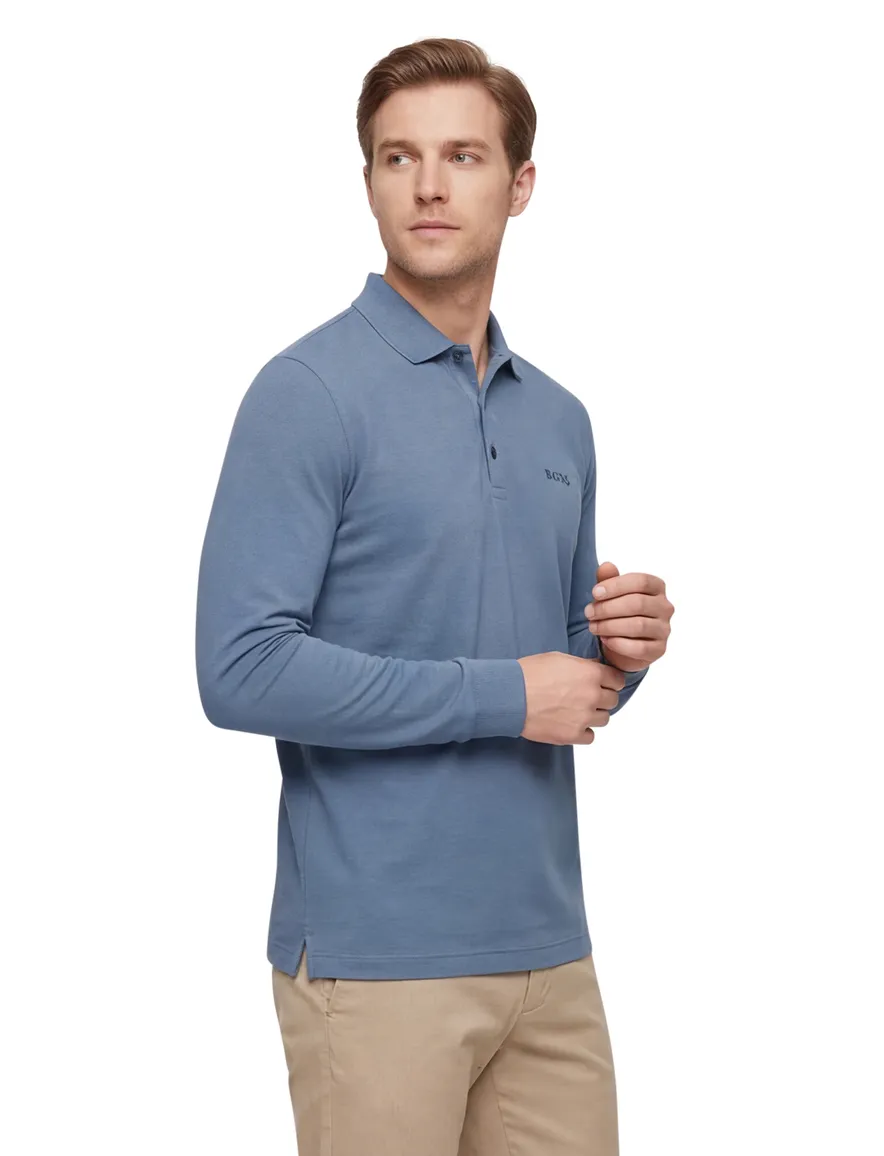 BOSS Black Pado 30 polo blauw lange mouw