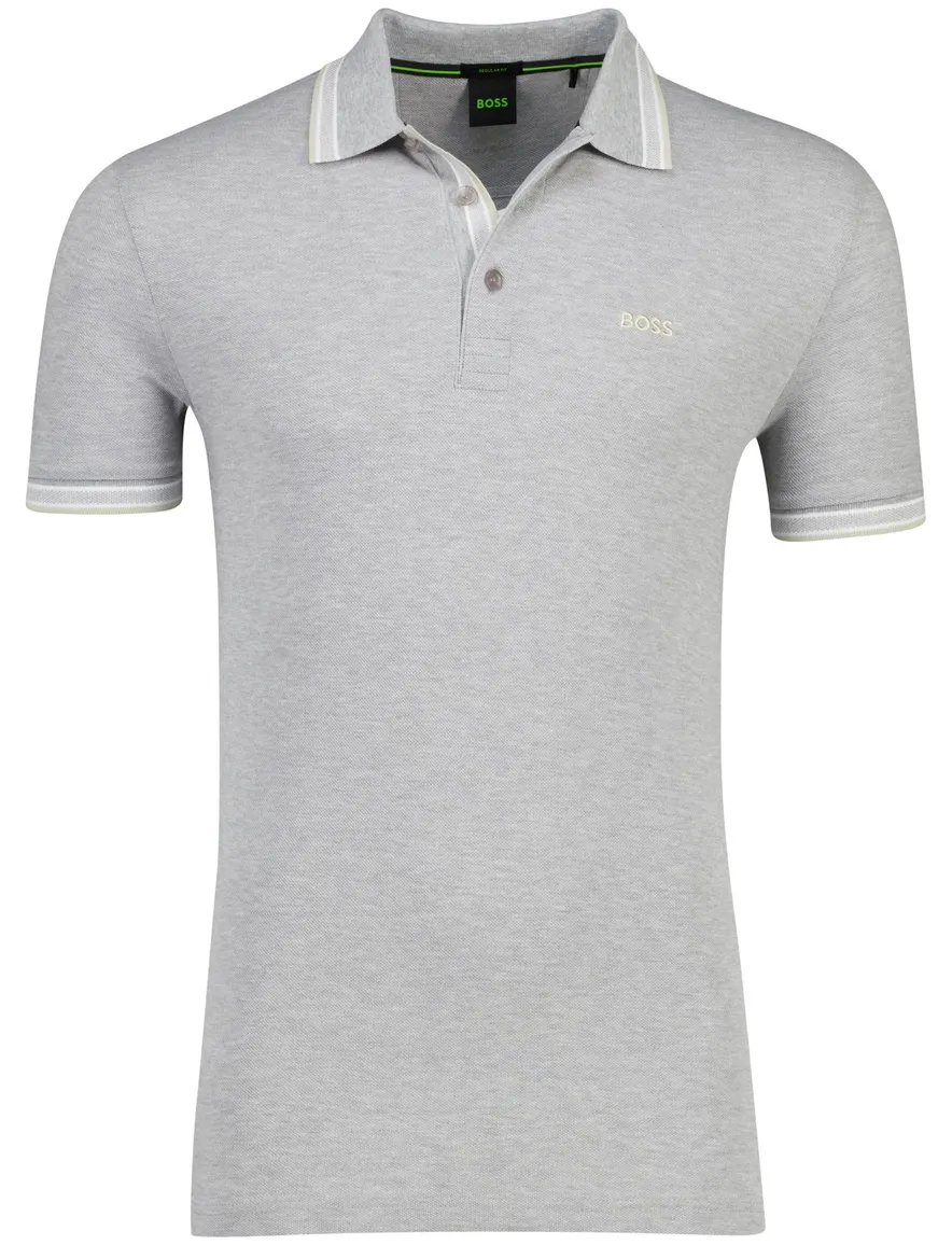Boss green grijs polo 3-knoops