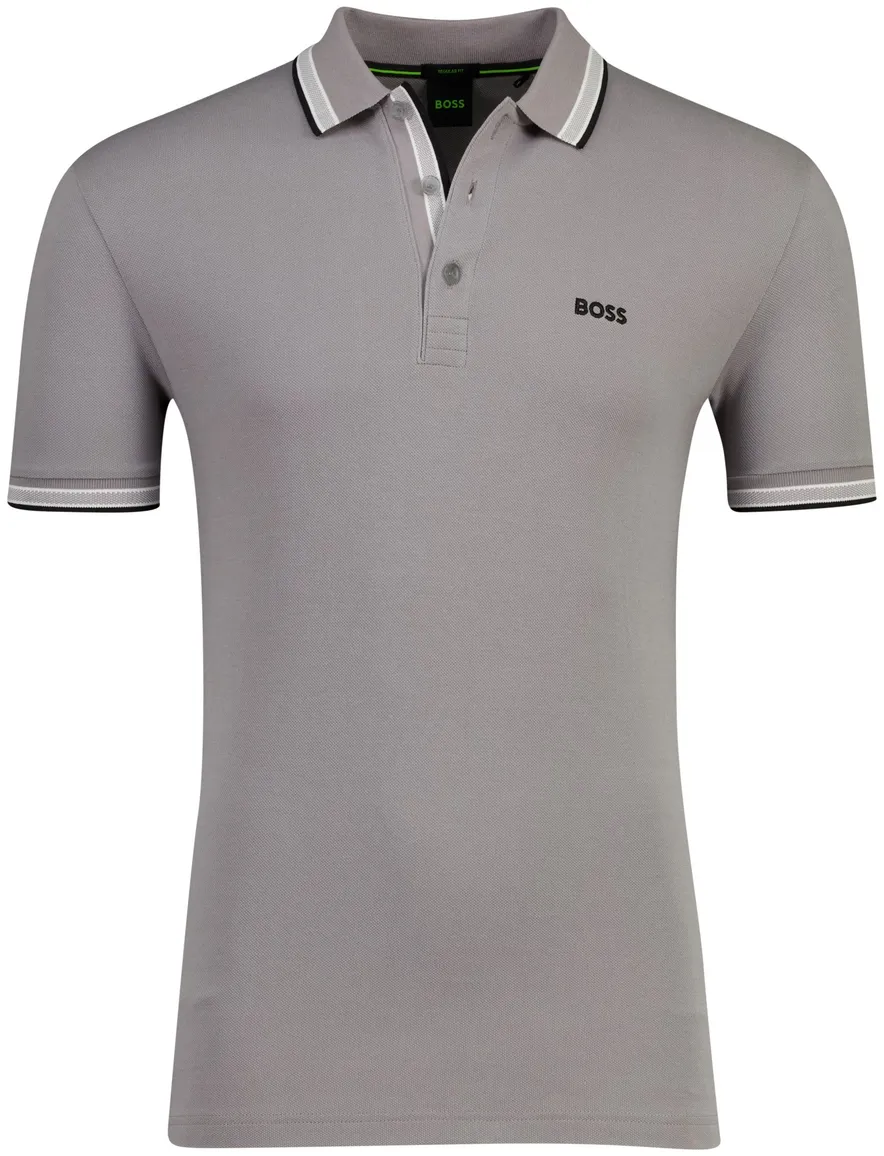 Boss Green Paddy poloshirt grijs pique effen