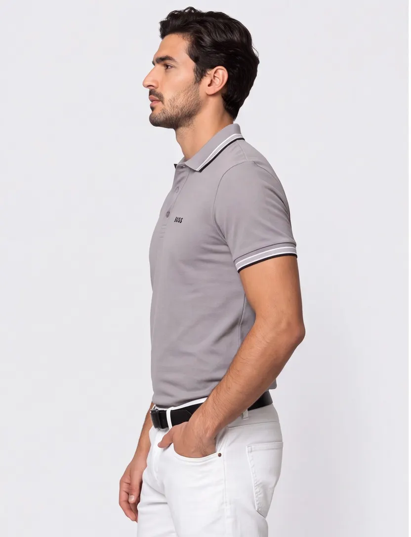 Polo Boss Green Paddy grijs poloshirt zwart logo