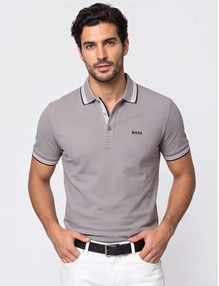 Boss Green Paddy poloshirt grijs met zwart logo
