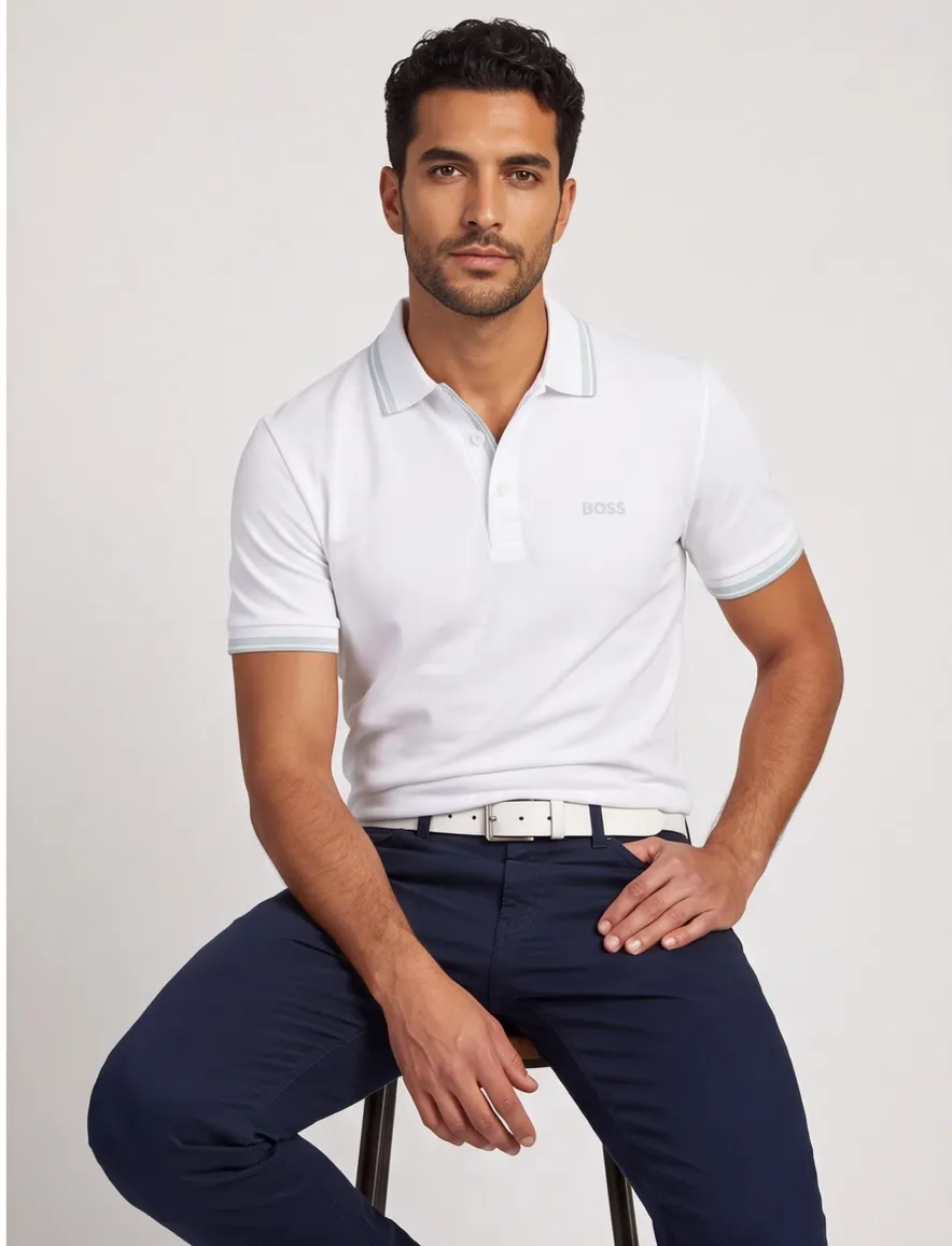 Boss Green Paddy poloshirt 3 knoops wit