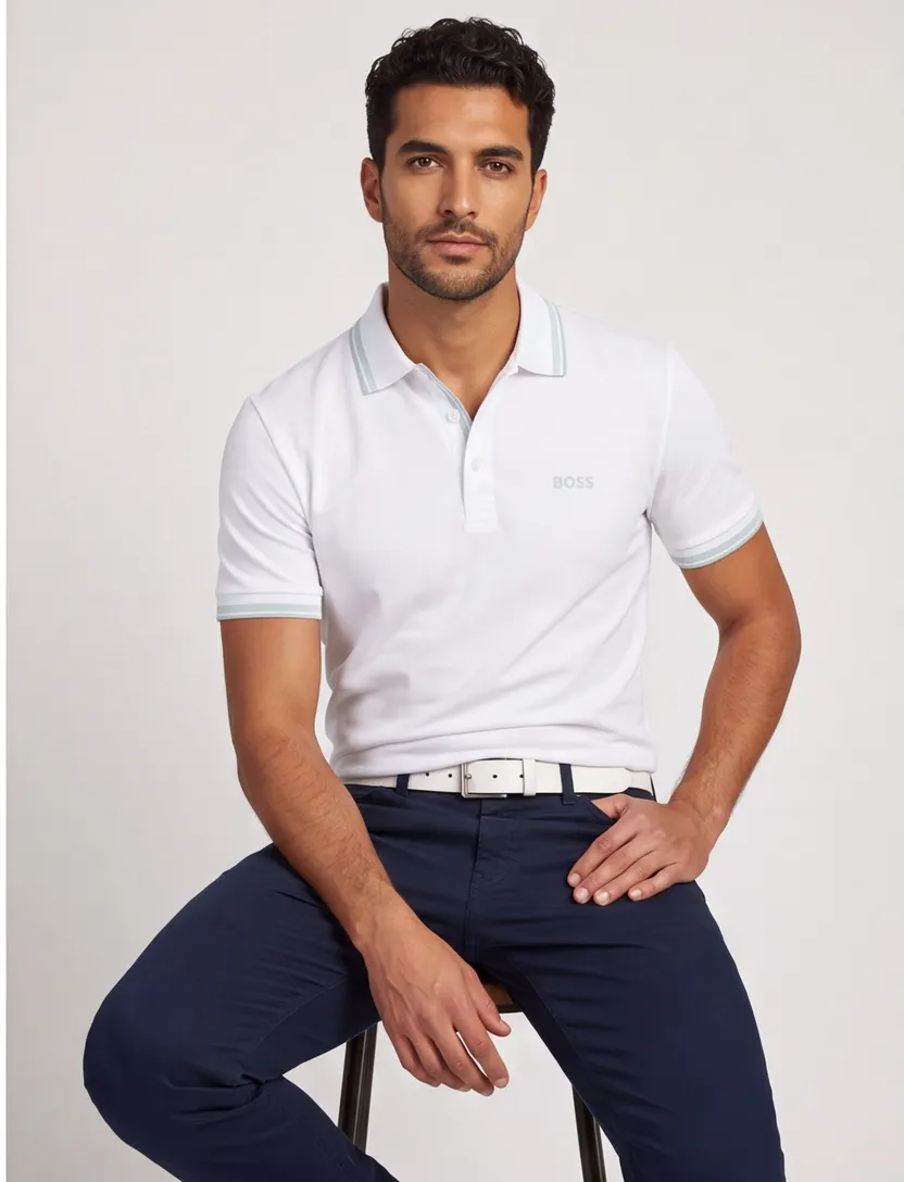 Poloshirt Boss Green paddy 3 knoops wit pique