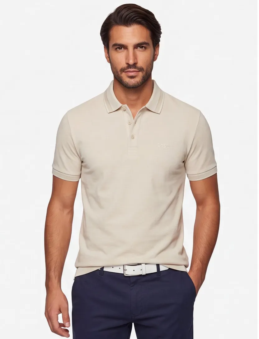 Poloshirt Boss Green Paddy beige 3 knoops pique