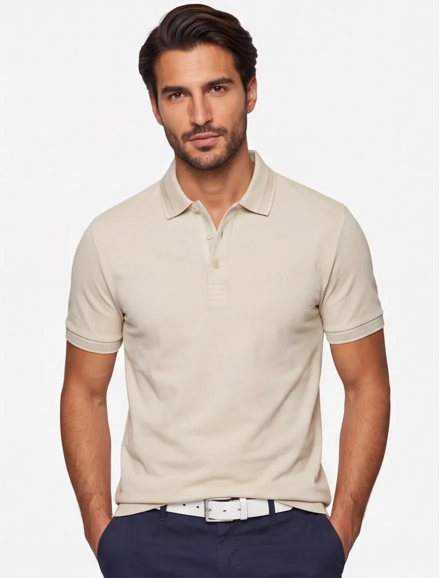 Boss Green Paddy polo regular fit beige 3 knoops