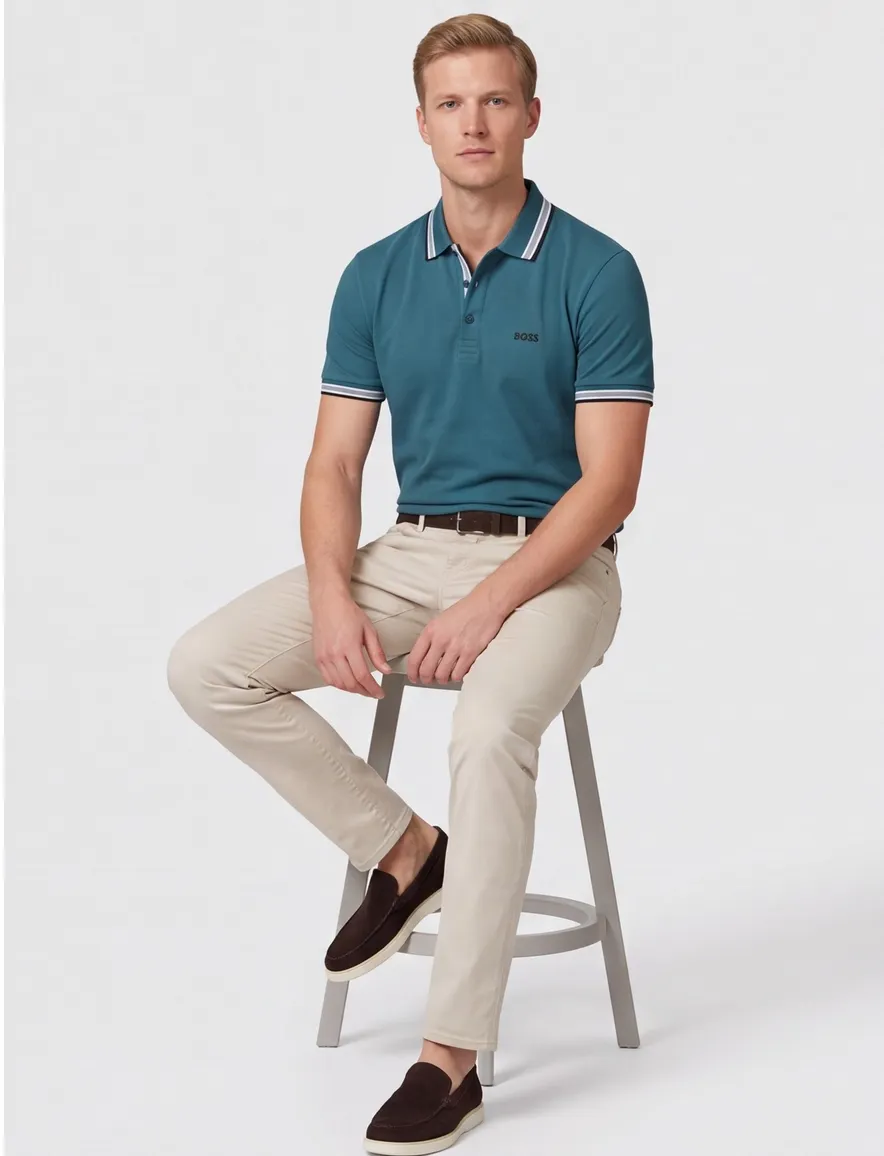 Boss Green Paddy polo regular fit pique blauw 3 knopen
