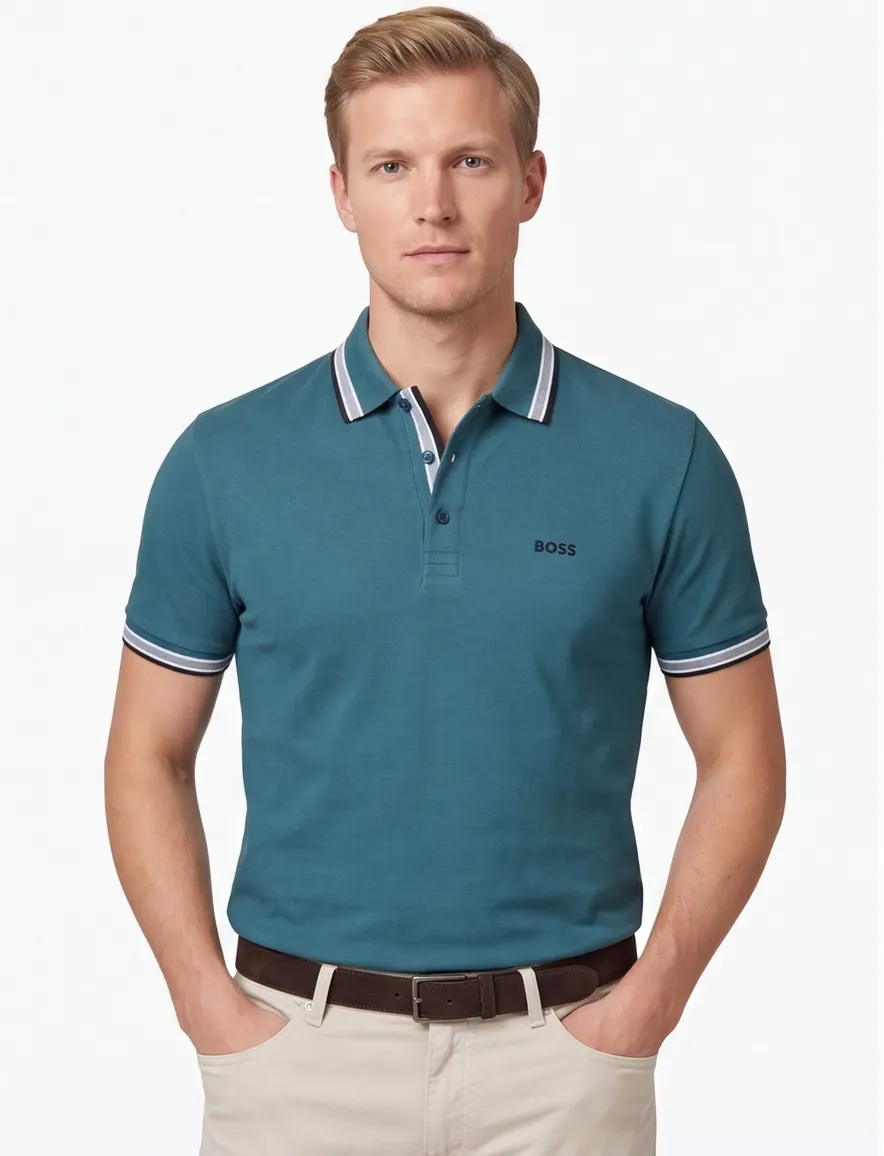 Boss Green Paddy polo regular fit pique blauw 3 knopen