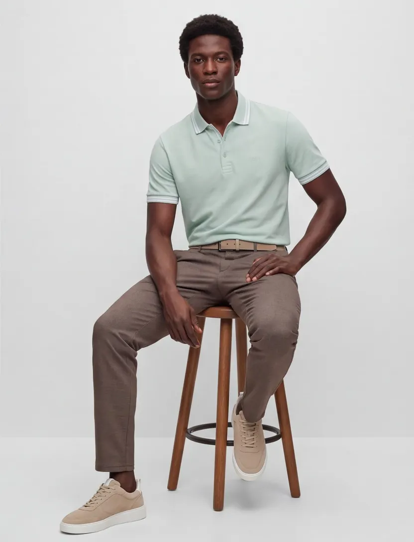 Polo Boss Green Paddy poloshirt groen met witte kraag