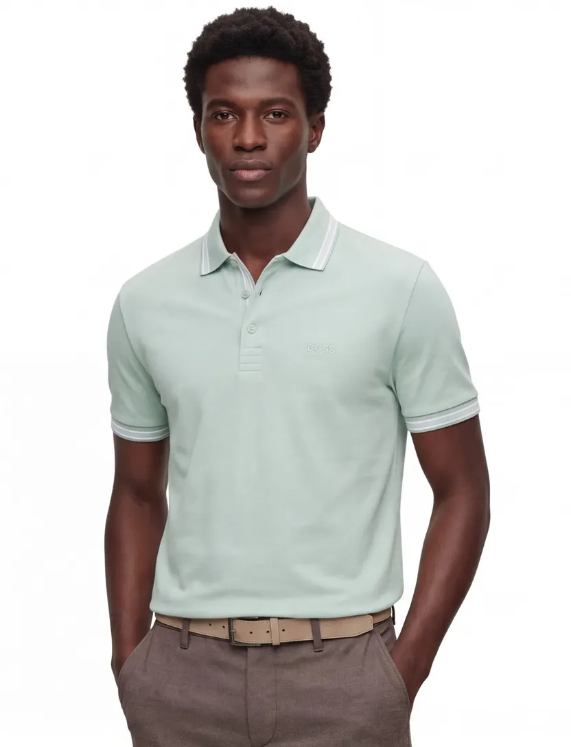 Polo Boss Green Paddy poloshirt groen met witte kraag
