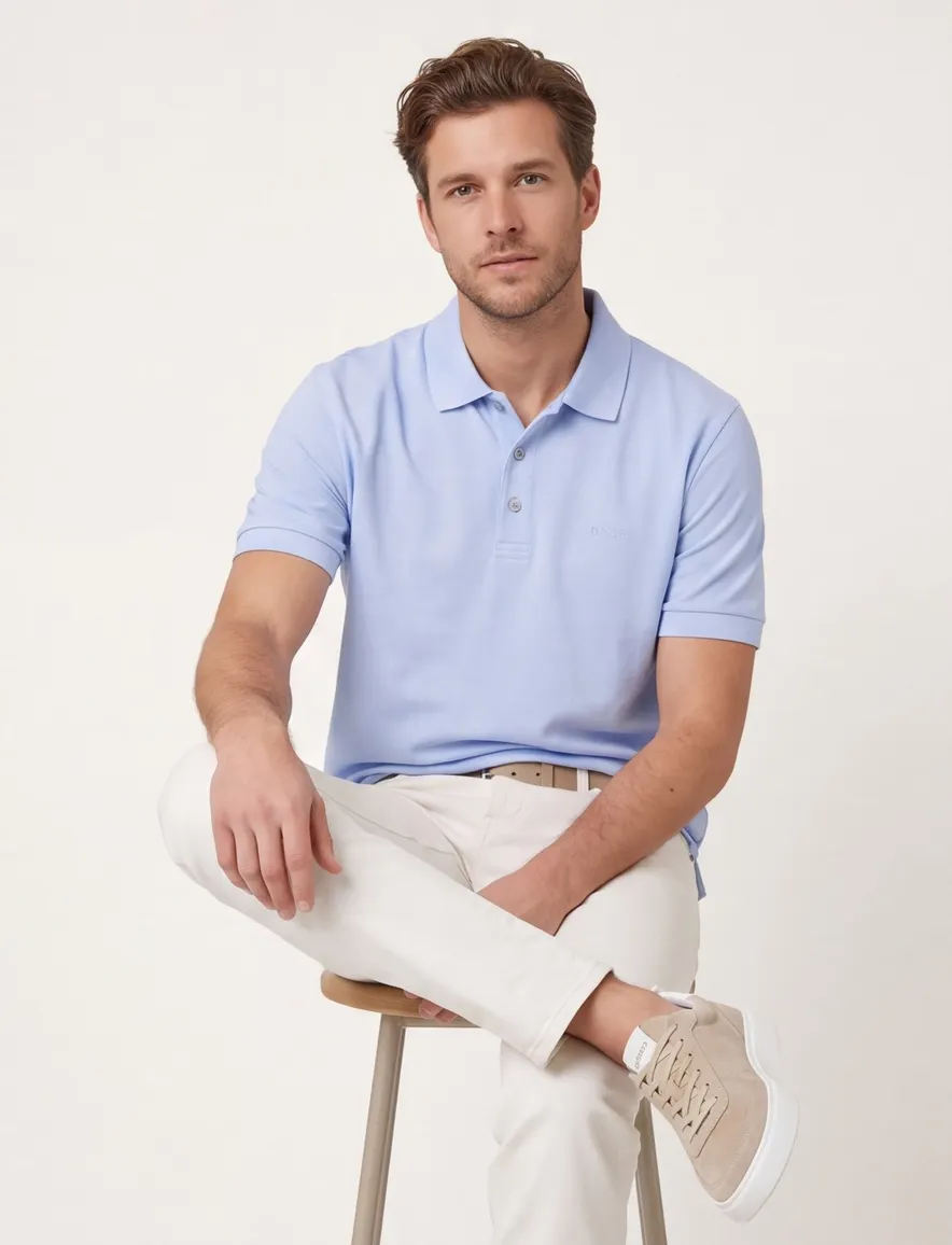 BOSS poloshirt lichtblauw jersey