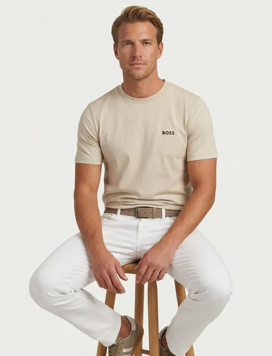 Boss Green tee t-shirt beige logo katoen